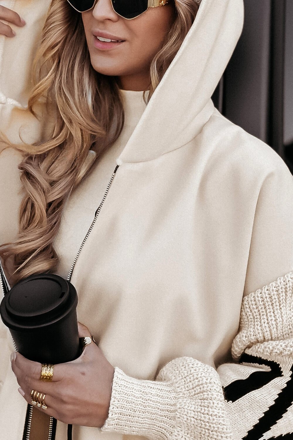 Amélie™ | Płaszcz Damski z Dzianinowymi Rękawami