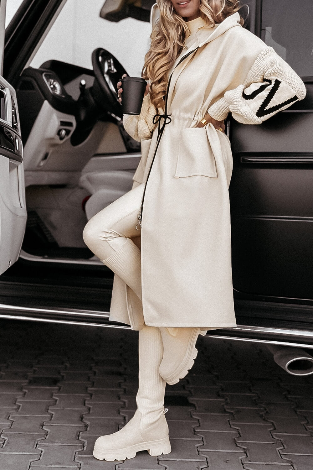 Amélie™ | Płaszcz Damski z Dzianinowymi Rękawami