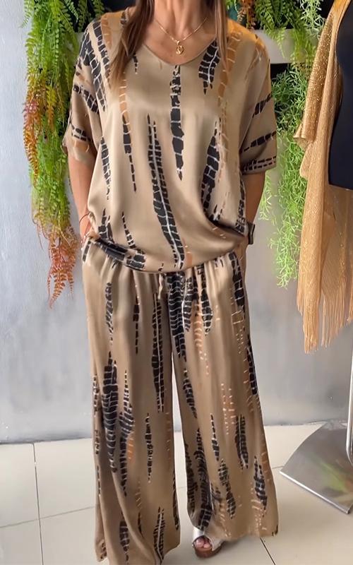 Fiera™ | Zestaw casualowy z satyny z okrągłym dekoltem