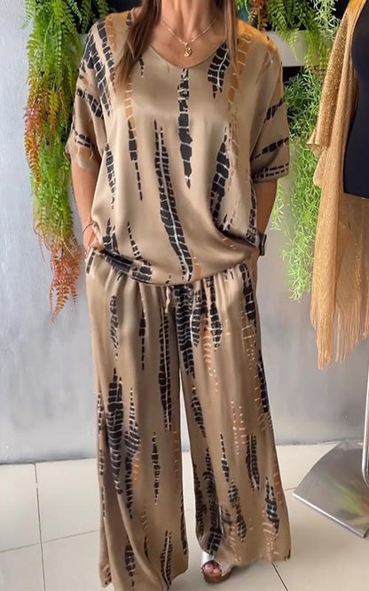 Fiera™ | Zestaw casualowy z satyny z okrągłym dekoltem